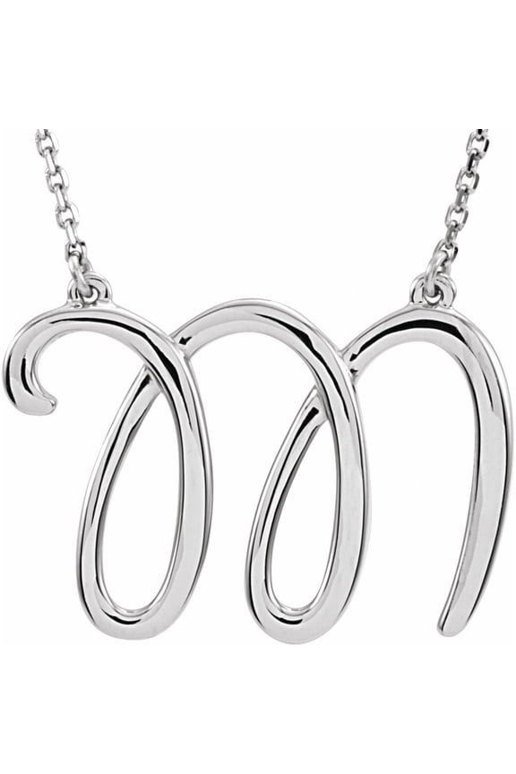 Sterling Silver Script Initial M Necklace Fine Jewelry for Women Gifts for Her (24x17.1mm), 16"