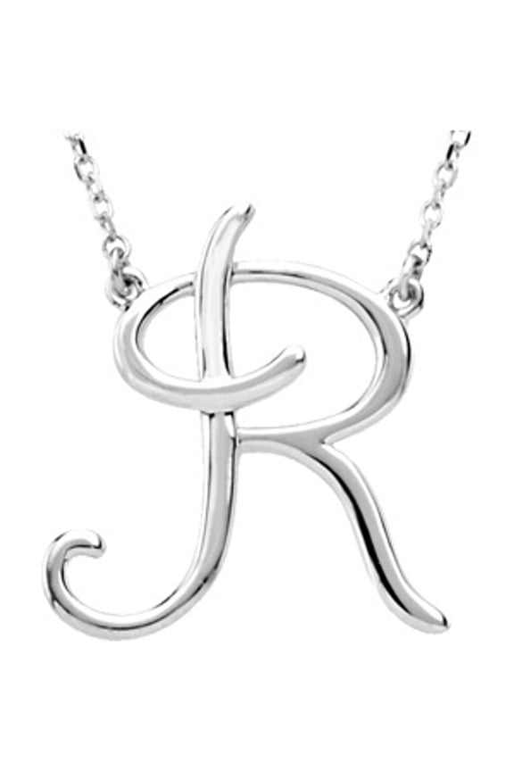 Sterling Silver Script Initial R Necklace Fine Jewelry for Women Gifts for Her (19.7x18mm), 16"