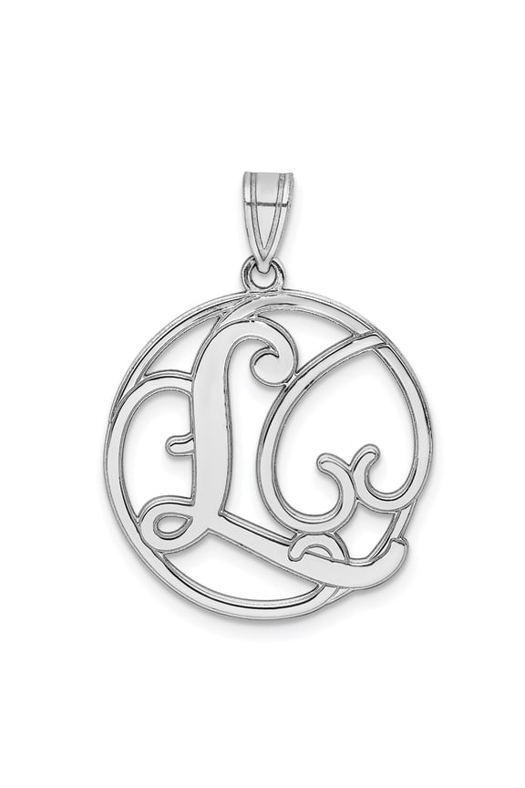 Sterling Silver Script L Initial Pendant Necklace for Women, Monogram Letter Charm with Round Openwork Design, Elegant Personalized Alphabet Jewelry, Dainty Identity Accessory