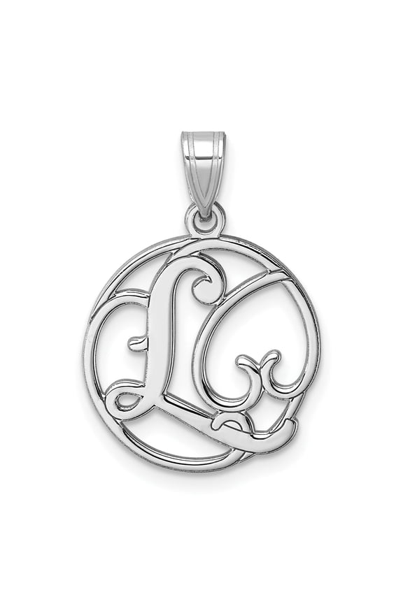 Sterling Silver Script L Pendant Necklace for Women, Openwork Circle Monogram Charm, Elegant Personalized Initial Jewelry, Polished Letter Design for Identity and Style