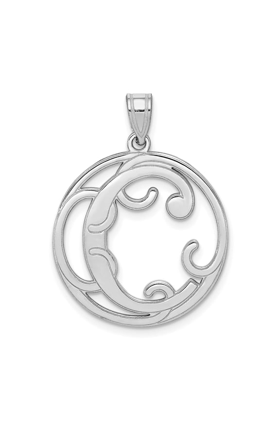 Sterling Silver Script Letter C Pendant Necklace for Women, Round Openwork Monogram Charm, Ornate Alphabet Name Jewelry, Elegant Custom Initial Accessory