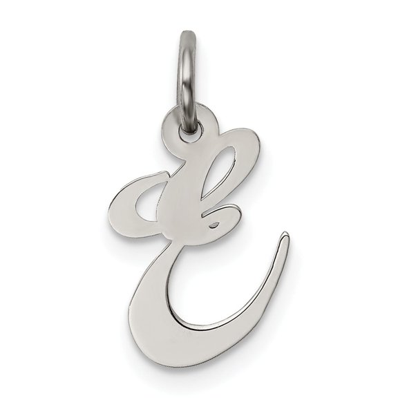 Sterling Silver Script Letter E Pendant Charm for Women, Polished Cursive Initial Jewelry for Necklace or Bracelet, Personalized Alphabet Monogram Style