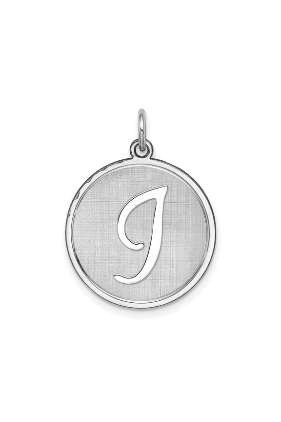 Sterling Silver Script Letter J Pendant with Brushed Round Disc, Personalized Initial Charm for Women or Unisex Name Necklace, Custom Monogram Jewelry for Identity and Style
