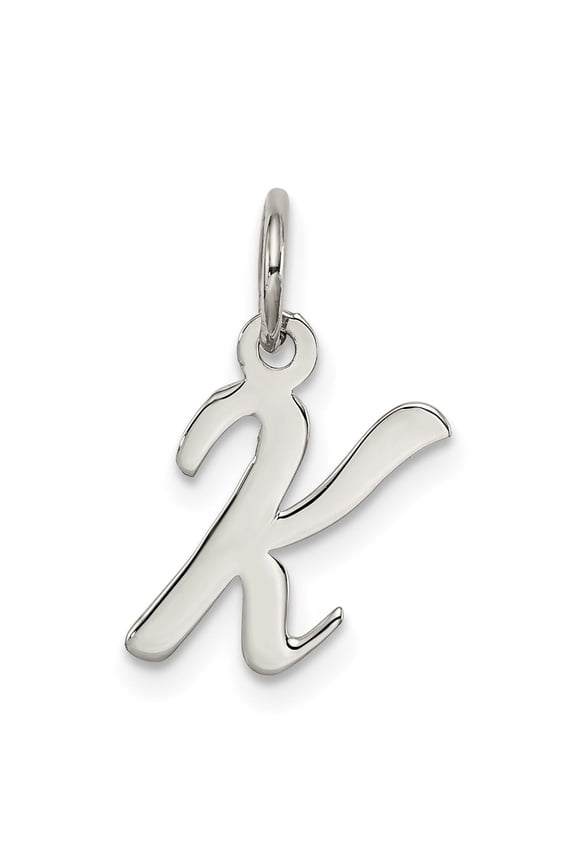 Sterling Silver Script Letter K Pendant for Women or Unisex, Polished Cursive Initial Charm, Personalized Monogram Necklace, Symbolic Jewelry for Everyday Fashion