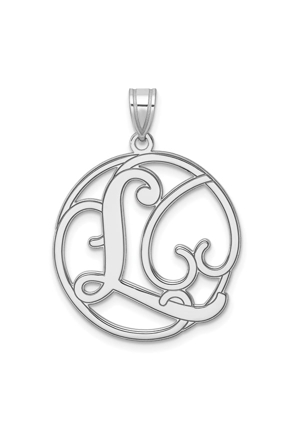 Sterling Silver Script Letter L Pendant Necklace for Women, Round Openwork Monogram Charm in Circle Frame, Dainty Personalized Jewelry for Daily Wear