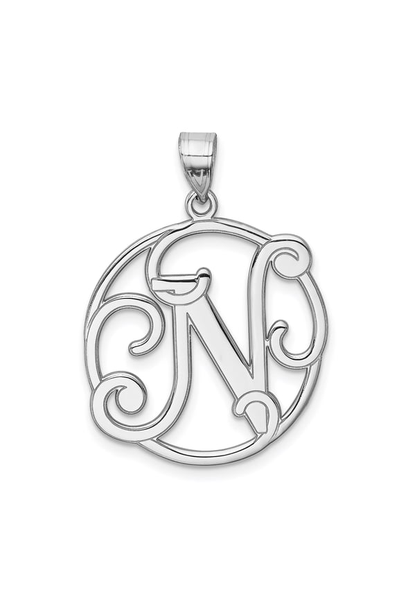 Sterling Silver Script Letter N Pendant for Women, Circular Filigree Monogram Charm, Ornate Initial Necklace, Personalized Alphabet Jewelry, Elegant Custom Symbol Accessory