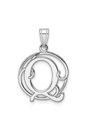 925 Sterling Silver Script Letter Q Initial Pendant Charm, Monogram Circle Frame