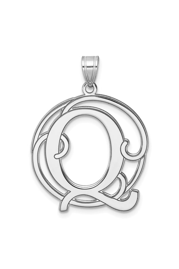 Sterling Silver Script Letter Q Pendant Necklace, Ornate Initial Charm for Women or Unisex, 925 Silver Monogram Jewelry, Personalized Alphabet Name Necklace
