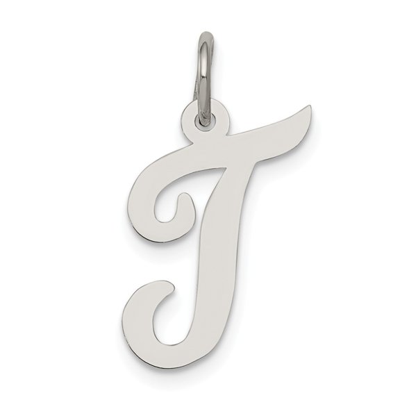 Sterling Silver Script Letter T Initial Charm Pendant