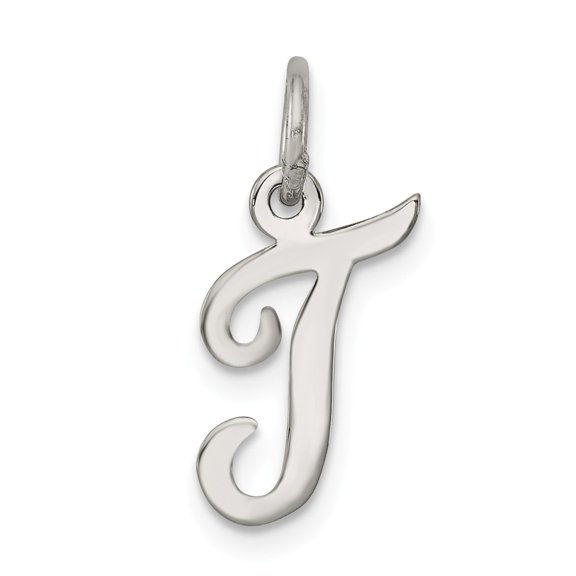 Sterling Silver Script Letter T Initial Charm Pendant