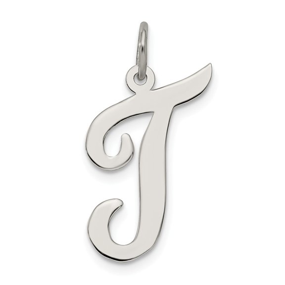 Sterling Silver Script Letter T Initial Charm Pendant