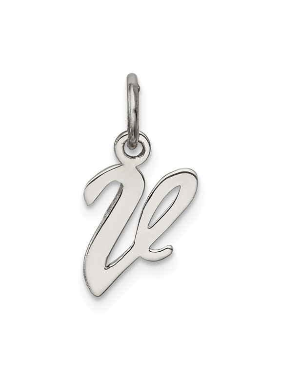 Sterling Silver Script Letter V Initial Charm Pendant