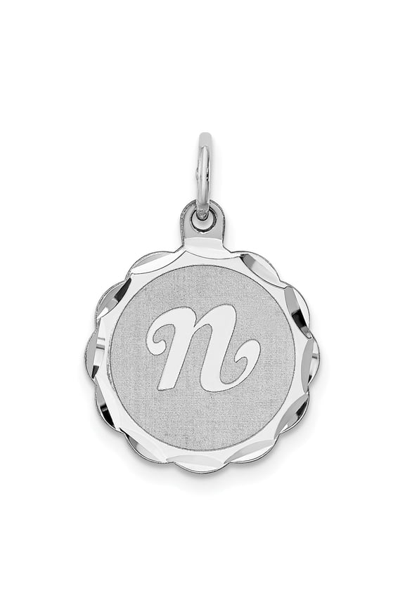 Sterling Silver Script N Initial Pendant Necklace Charm with Scalloped Edge, Personalized Monogram Jewelry for Women or Unisex Identity Symbol