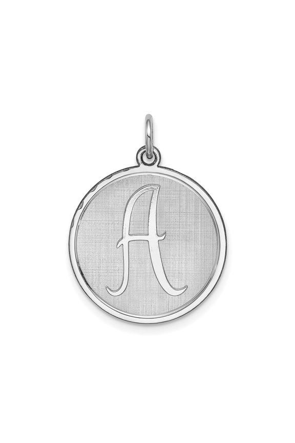 Sterling Silver Script A Pendant Necklace, Round Brushed Disc Monogram Charm for Women or Unisex, Custom Initial Jewelry, Dainty Flat Alphabet Identity Accessory