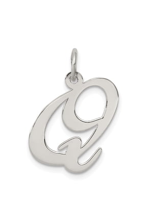 Sterling Silver Script Q Pendant for Women and Unisex Wear, Polished Initial Charm Necklace for Identity, Monogram Jewelry, Custom Accessory for Name Chains or Bracelets