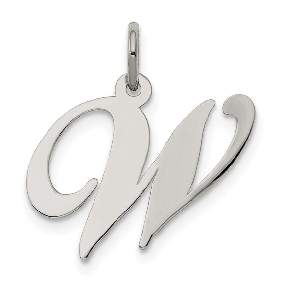 Sterling Silver Script W Pendant for Women or Unisex, Polished Cursive Initial Charm, Alphabet Jewelry for Necklaces or Bracelets, Minimalist Personalized Style