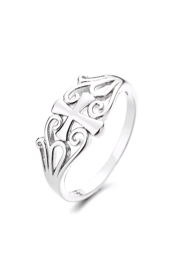 Sterling Silver Scroll Cross Ring