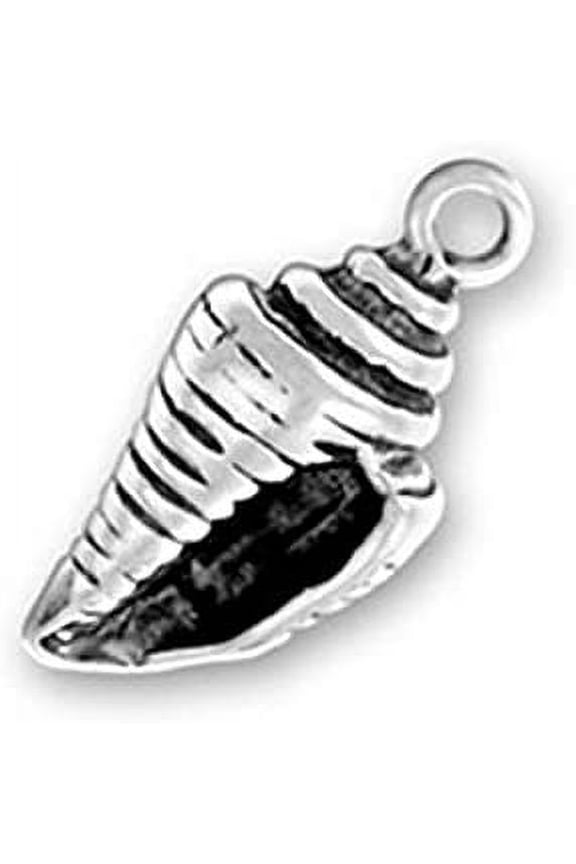 Sterling Silver Sea Shell Beach Charm Item #1172 3D Striped Concha Shell Charm