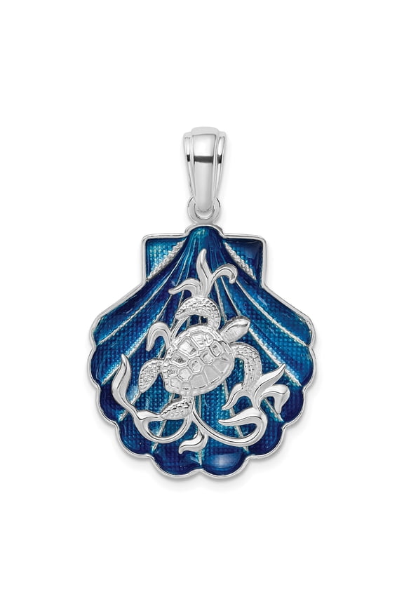 Sterling Silver Sea Turtle Pendant Necklace with Blue Enamel Shell, Ocean-Inspired Jewelry for Women, Nautical Beach Style, Marine Symbol of Longevity and Protection