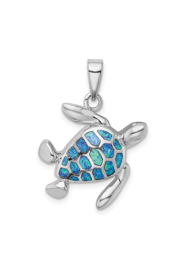 Sterling Silver Sea Turtle Pendant Necklace with Blue Opal Inlay for Women or Unisex, Nautical Nature-Inspired Jewelry Symbolizing Longevity and Ocean Life