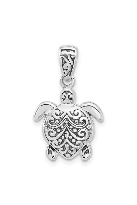 Sterling Silver Sea Turtle Pendant Necklace with Scrollwork Design, Ocean-Inspired Marine Animal Jewelry for Women or Unisex, Symbol of Endurance, Protection, and Longevity