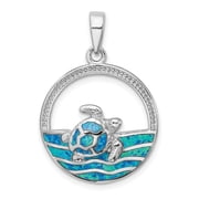 Sterling Silver Sea Turtle Pendant Necklace for Women with Blue Opal Inlays, Ocean Wave Design, Nautical Coastal Jewelry for Beach Lovers and Marine Life Enthusiasts