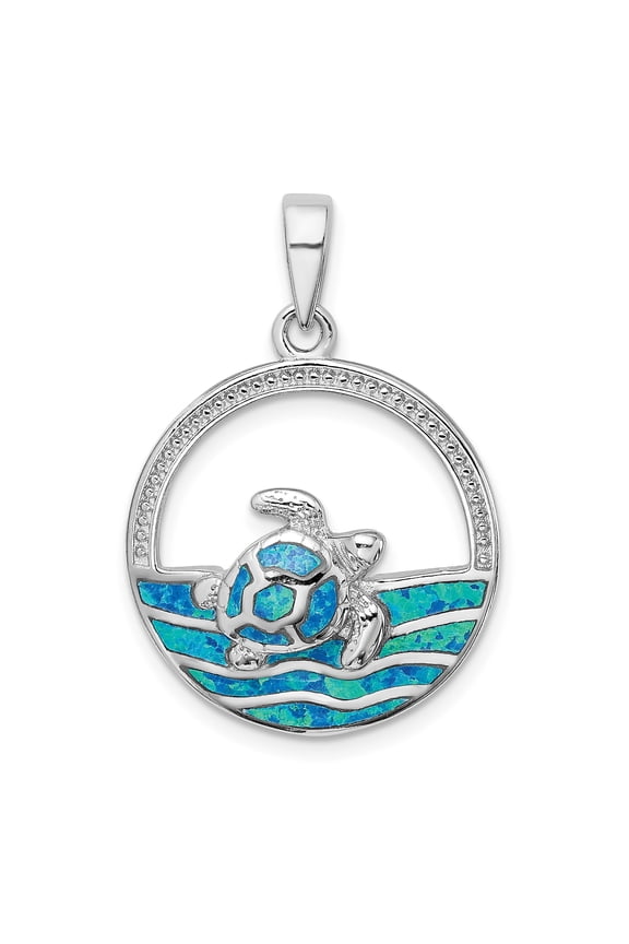 Sterling Silver Sea Turtle Pendant Necklace for Women with Blue Opal Inlays, Ocean Wave Design, Nautical Coastal Jewelry for Beach Lovers and Marine Life Enthusiasts