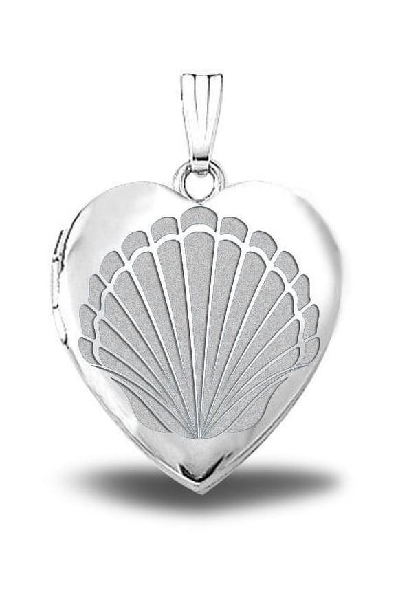 Sterling Silver "Seashell" Heart Locket - 3/4 inch x 3/4 inch in Sterling Silver