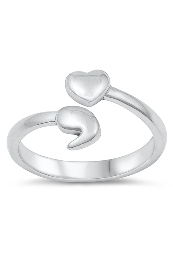 Sterling Silver Semi Colon Heart Ring Size 10