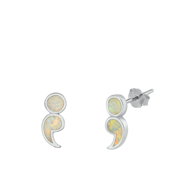 Sterling Silver Semicolon Mental Health Awareness Earrings White Simulated Opal Jewelry Female