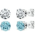 thumbnail image 1 of Sterling Silver Set of Two Natural Aquamarine and White Topaz Stud Earrings, 1 of 2