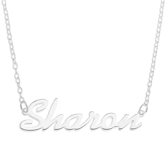 Sterling Silver 'Sharon' Name Pendant on 16-inch Trace Chain - White