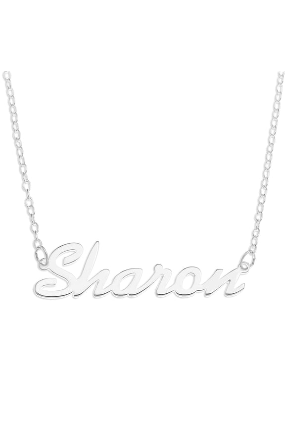 Sterling Silver 'Sharon' Name Pendant on 16-inch Trace Chain - White