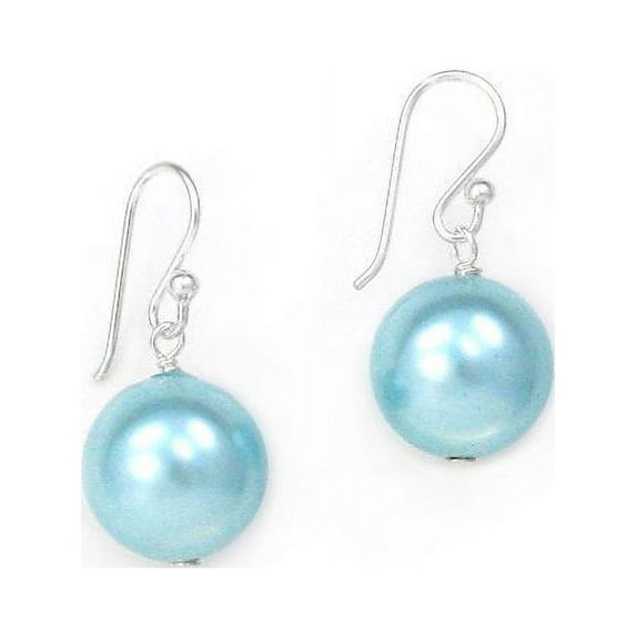 Sterling Silver Shell Pearl Drop Earrings, Blue