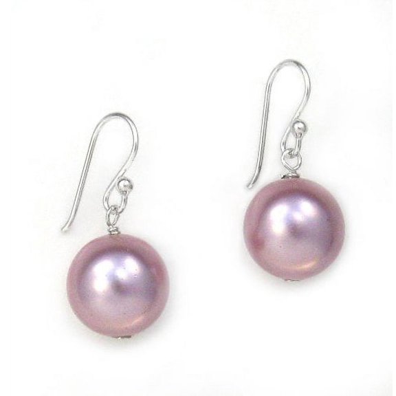 Sterling Silver Shell Pearl Drop Earrings, Lavender