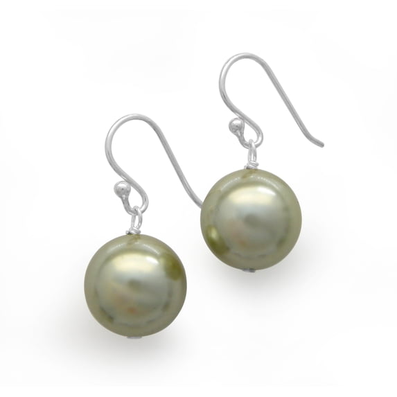 Sterling Silver Shell Pearl Drop Earrings, Pale Gray Green