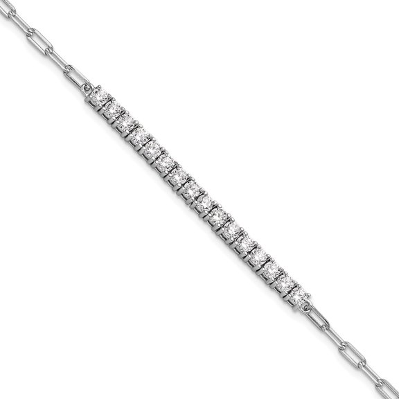Jewelry by Sweet Pea Sterling Shimmer Sterling Silver Rhodium-plated CZ 16 Stone 7 inch Paperclip Link Bracelet