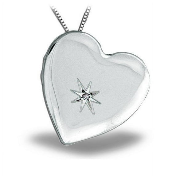 Sterling Silver Side Dangle Heart Locket with Cubic Zirconia - 1 Inch X 1 Inch