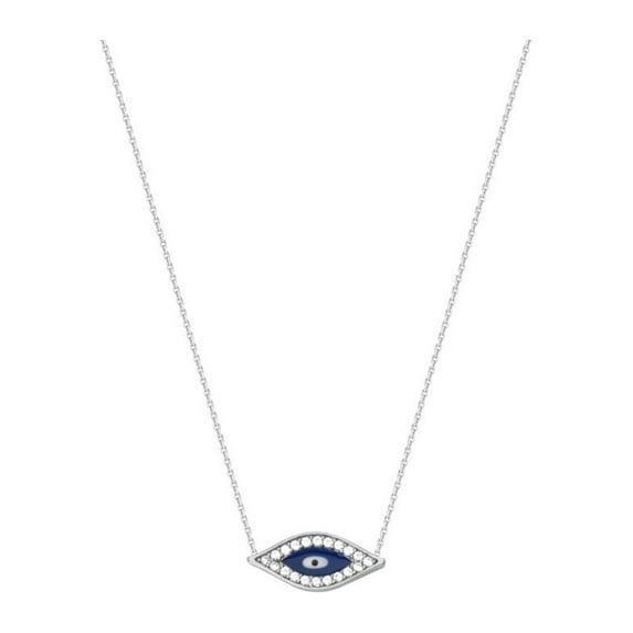 Sterling Silver Side-ways Adjustable Cubic Zirconia Evil Eye Necklace Sparkle-Cut Cable - 18 Inch