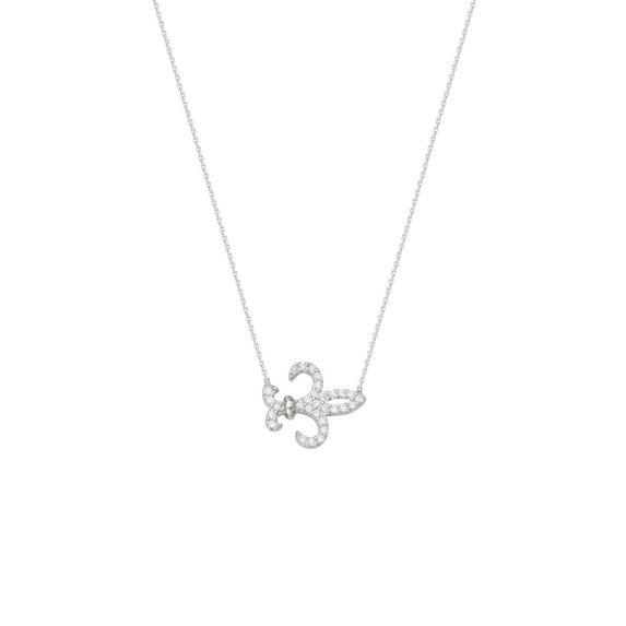 Sterling Silver Side-ways Adjustable Cubic Zirconia Fleur Di Lis Necklace- 18 Inch