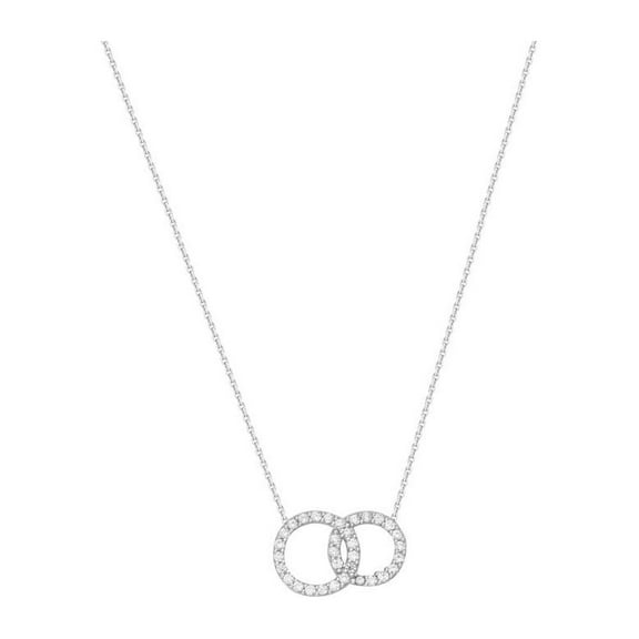 Sterling Silver Side-ways Adjustable Cubic Zirconia Interlock Circles Necklace - 18 Inch
