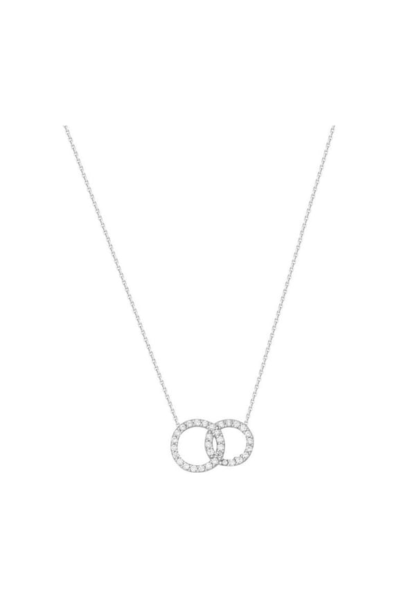 Sterling Silver Side-ways Adjustable Cubic Zirconia Interlock Circles Necklace - 18 Inch