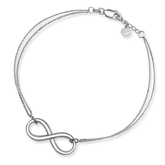 Sterling Silver Side-ways Adjustable Infinity Bracelet Double Chain Lobster Lockb - 7.50 Inch