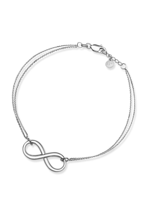 Sterling Silver Side-ways Adjustable Infinity Bracelet Double Chain Lobster Lockb - 7.50 Inch