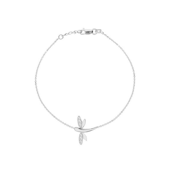 Sterling Silver Side-ways Adjustable Mini Cubic Zirconia Dragon Fly Bracelet- 7.50 Inch