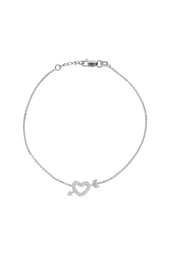 Sterling Silver Side-ways Adjustable Mini Cubic Zirconia Heart Arrow Bracelet - 7.50 Inch