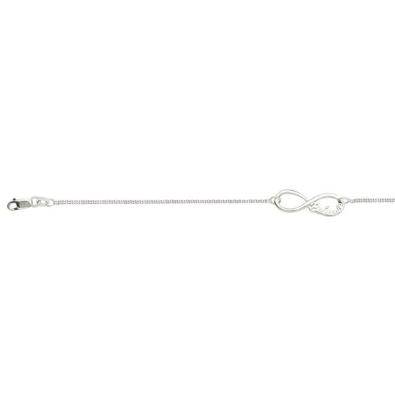 Sterling Silver Side-ways Infinity Believe Adjustable Bracelet Sparkle-Cut Cable Chain - 7.50 Inch