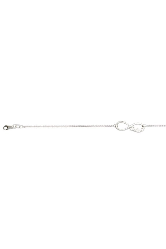 Sterling Silver Side-ways Infinity Believe Adjustable Bracelet Sparkle-Cut Cable Chain - 7.50 Inch