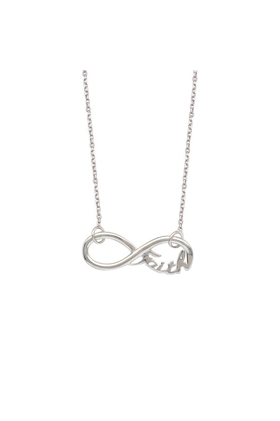 Sterling Silver Side-ways Infinity Faith Adjustable Necklace Sparkle-Cut Cable Chain - 18 Inch