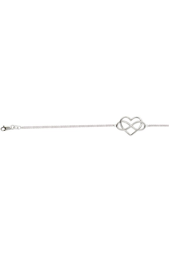Sterling Silver Side-ways Infinity In Heart Bracelet Sparkle-Cut Cable Chain - 2.4 Grams - 7.50 Inch